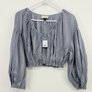 Universal Thread Dusty Blue Cropped Puff Sleeve Peasant Blouse NEW